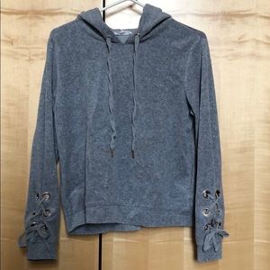 Gray velvet hooded sweatshirt